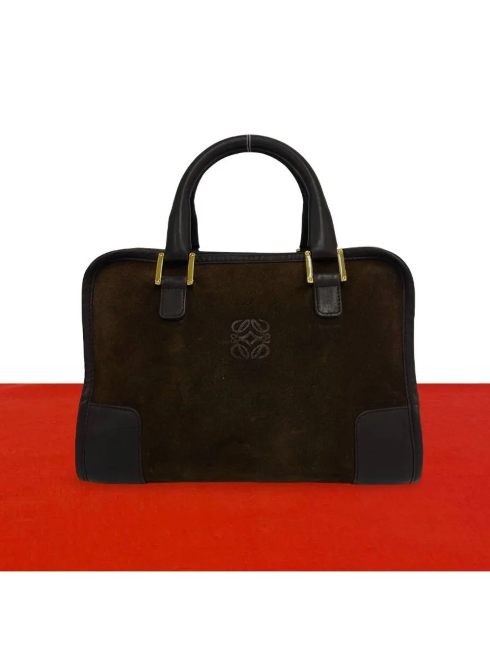 Loewe Vintage Amazona 28 Anagram Suede Leather Mini Boston Bag Brown
